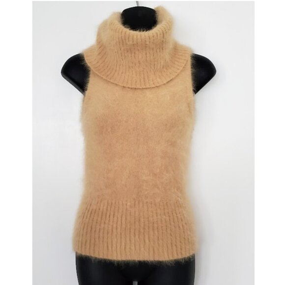 Vintage Y2K Rampage Angora Tan Sleeveless Turtleneck Sweater Size S Layer Cozy - Picture 1 of 6